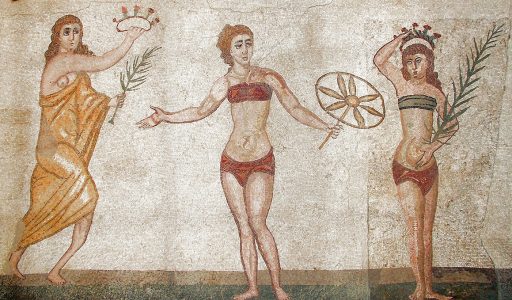 Mosaik mit 3 Frauen, altes Rom