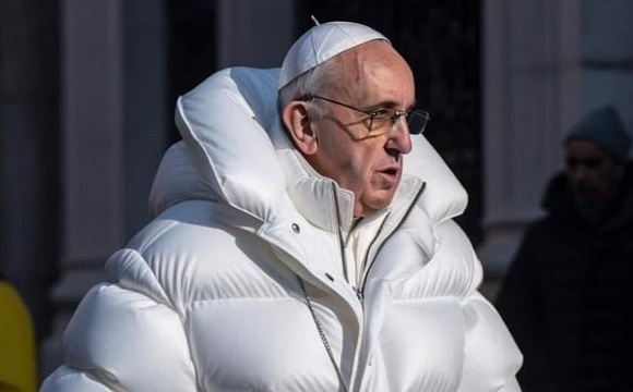 KI-Bild: Papst Franziskus im Wintermantel