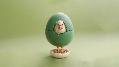 Ein Küken schaut aus einem Ei. Erstellt mit KREA, nicht mit ChatGPT