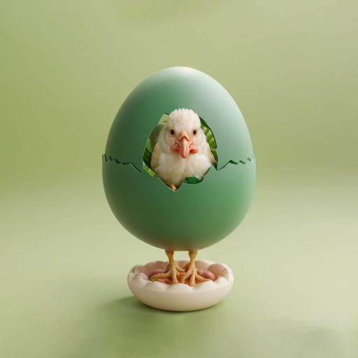 Ein Küken schaut aus einem Ei. Erstellt mit KREA, nicht mit ChatGPT