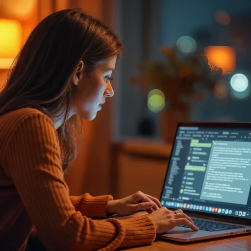 Frau sitzt vor dem Laptop und probiert ChatGPT