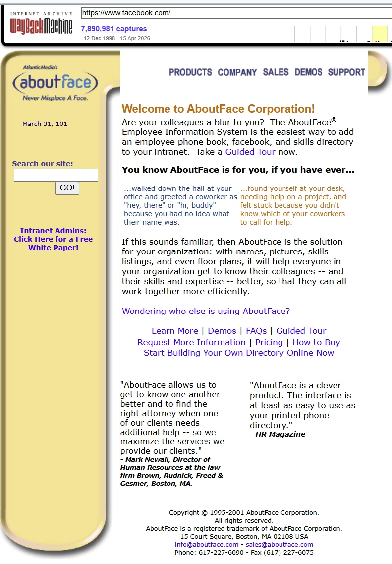 Facebook Website 2001